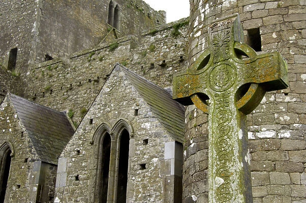 Europe, Ireland, Cashel. Rock of Cashel, historic spot where St. Patrick preached, Celtic cross