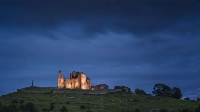 Framed Print : Europe, Ireland, Cashel. Rock of Cashel ruins at sunset