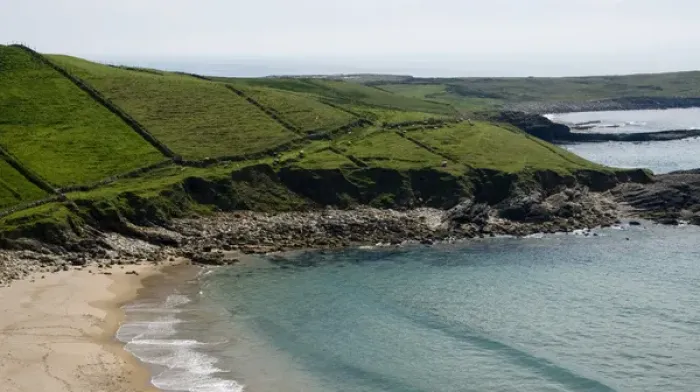Framed Print : Europe, Ireland, Donegal. The blue sea meets the green hills on the coast. Credit as