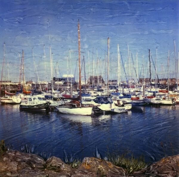 Europe, Ireland, Dublin, Howth Marina. Harbor with sailboats on sunny day. Polaroid