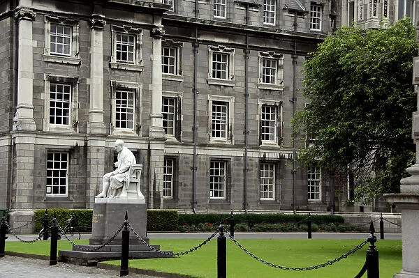 Europe, Ireland, Dublin. Trinity College, home of the Book of Kells. Statue of Provost