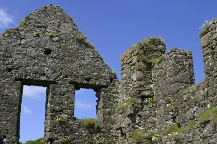 Framed Print : Europe, Ireland, Northern Ireland, Bushmills. Dunluce Castle windows and walls