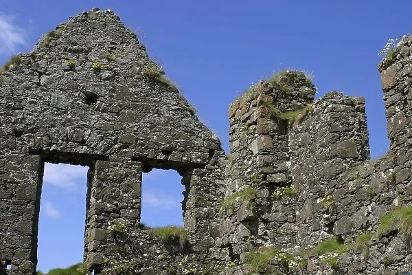 Europe, Ireland, Northern Ireland, Bushmills. Dunluce Castle windows and walls