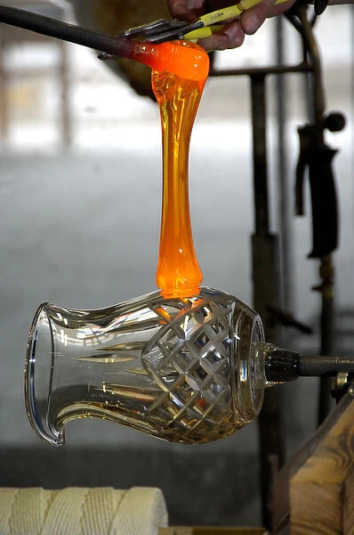 Europe, Ireland, Waterford. Waterford Crystal Factory. Molten glass handle for pitcher