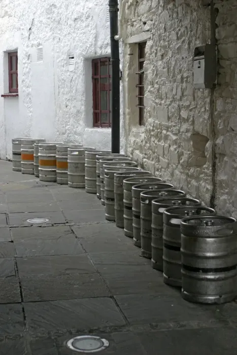 Framed Print : Europe, Ireland, Westport. Kegs in an alley Framed Print : Europe, Ireland, Westport. Kegs in an alley