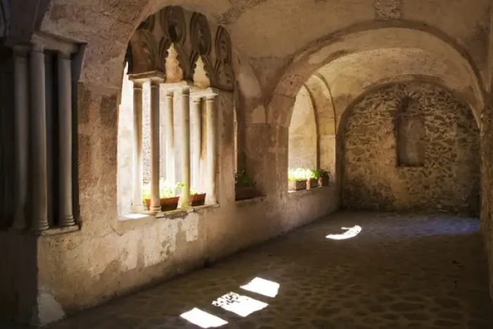 Framed Print : Europe; Italy; Amalfi Coastline; Ravello; Arches and Hallway of Villa Rufolo in Ravello Framed Print : Europe; Italy; Amalfi Coastline; Ravello; Arches and Hallway of Villa Rufolo in Ravello