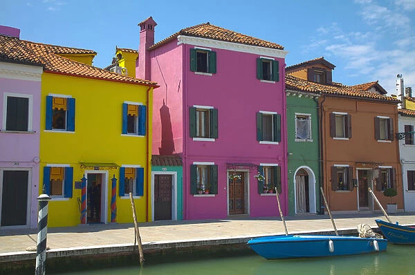 Europe; Italy; Burano; Bright Colored Homes Along Canal