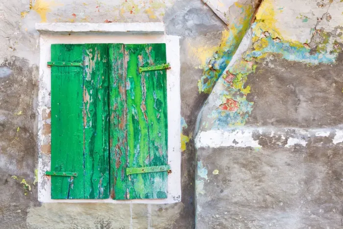 Framed Print : Europe, Italy, Burano. Close-up of weathered window shutters Framed Print : Europe, Italy, Burano. Close-up of weathered window shutters