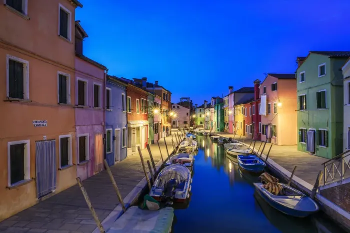 Framed Print : Europe, Italy, Burano. Colorful houses on canal at sunset Framed Print : Europe, Italy, Burano. Colorful houses on canal at sunset