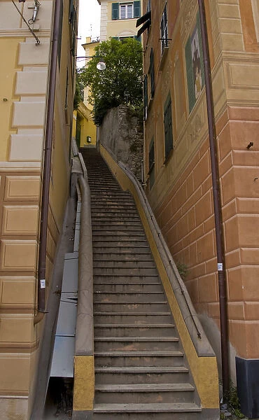 Europe, Italy, Camogli. View of steep steps in the town. Credit as: Wendy Kaveney