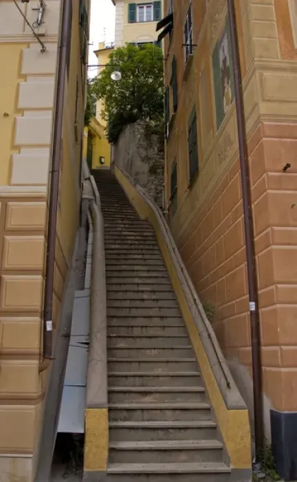 Framed Print : Europe, Italy, Camogli. View of steep steps in the town. Credit as: Wendy Kaveney