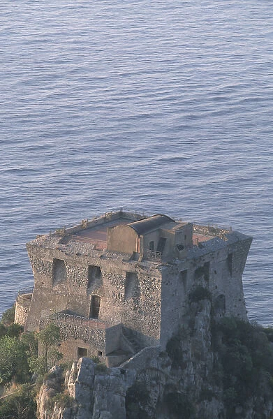 Europe, Italy, Campani, Amalfi Watchtower (12th C. ) and the Gulf of Salerno