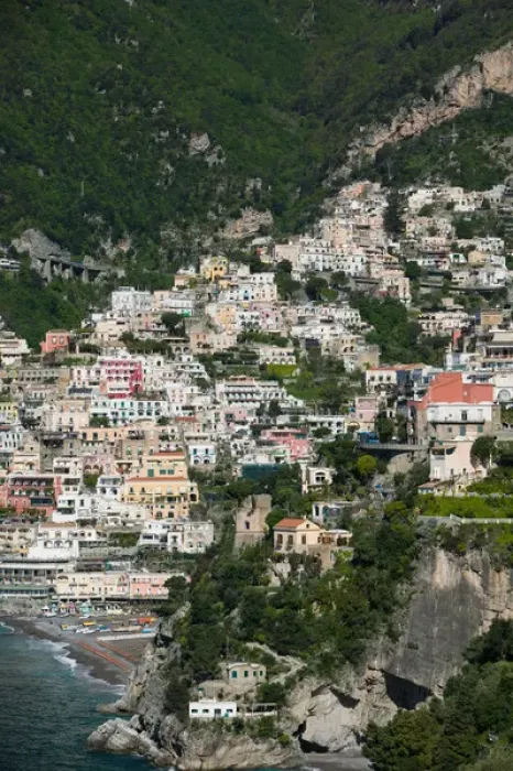 Framed Print : Europe, Italy, Campania (Amalfi Coast), Positano: Town View from Amalfi Coast Road  / 