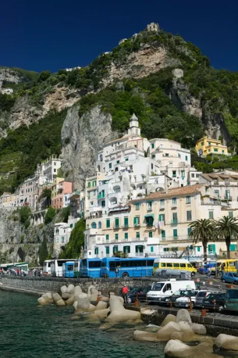 Framed Print : Europe, Italy, Campania, (Amalfi Coast), Amalfi: Town View from Beach  /  Morning