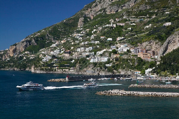 Europe, Italy, Campania, (Amalfi Coast), Amalfi: Town View with Harbor  /  Morning