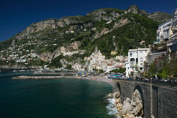 Europe, Italy, Campania, (Amalfi Coast), Amalfi: Town View from Amalfi Coast Road