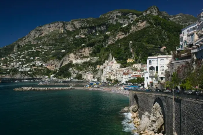 Framed Print : Europe, Italy, Campania, (Amalfi Coast), Amalfi: Town View from Amalfi Coast Road