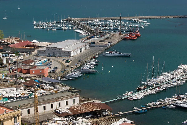 Europe, Italy, Campania (Amalfi Coast), Salerno: Town View with Port