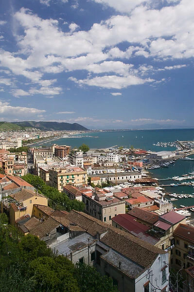 Europe, Italy, Campania (Amalfi Coast), Salerno: Town View with Port