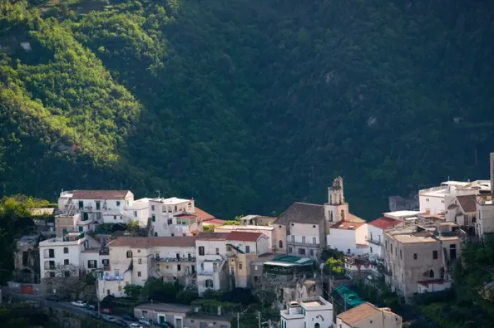 Framed Print : Europe, Italy, Campania, (Amalfi Coast), Ravello: View of AGEROLA village from Ravello