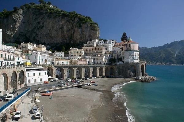 Europe, Italy, Campania, (Amalfi Coast), Amalfi: Town View from Coast Road  /  Morning
