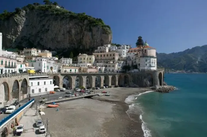 Framed Print : Europe, Italy, Campania, (Amalfi Coast), Amalfi: Town View from Coast Road  /  Morning