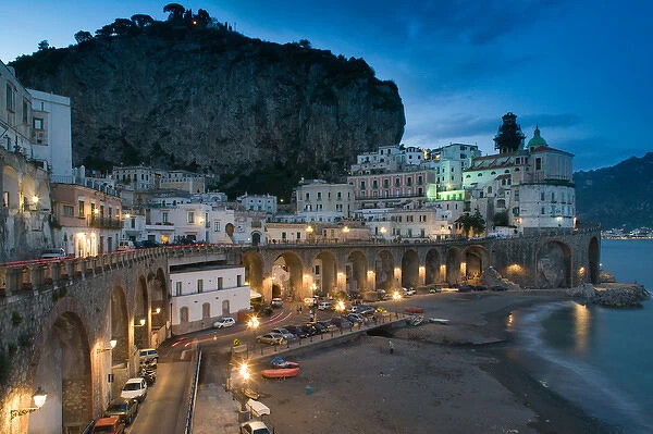 Europe, Italy, Campania (Amalfi Coast) Atrani: Evening Town View