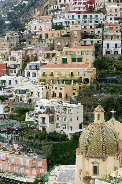 Europe, Italy, Campania (Amalfi Coast) POSITANO: Town View with Santa Maria Assunta