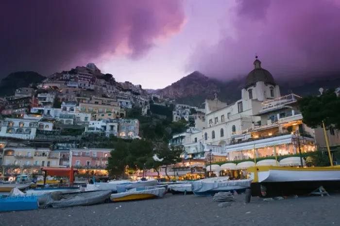 Framed Print : Europe, Italy, Campania (Amalfi Coast) POSITANO: Santa Maria Assunta Church & Spiaggia Framed Print : Europe, Italy, Campania (Amalfi Coast) POSITANO: Santa Maria Assunta Church & Spiaggia