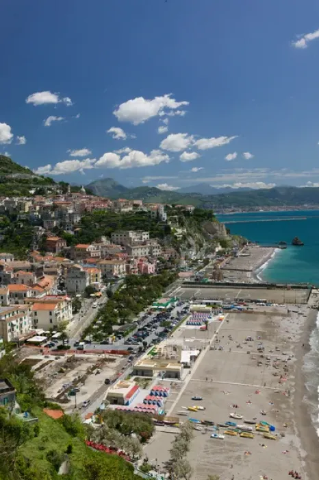 Framed Print : Europe, Italy, Campania, (Amalfi Coast) Vietri Sul Mare: Town View from Beach