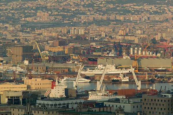 Europe, Italy, Campania, NAPLES: Port of Naples from Vomero Hills  /  Sunset