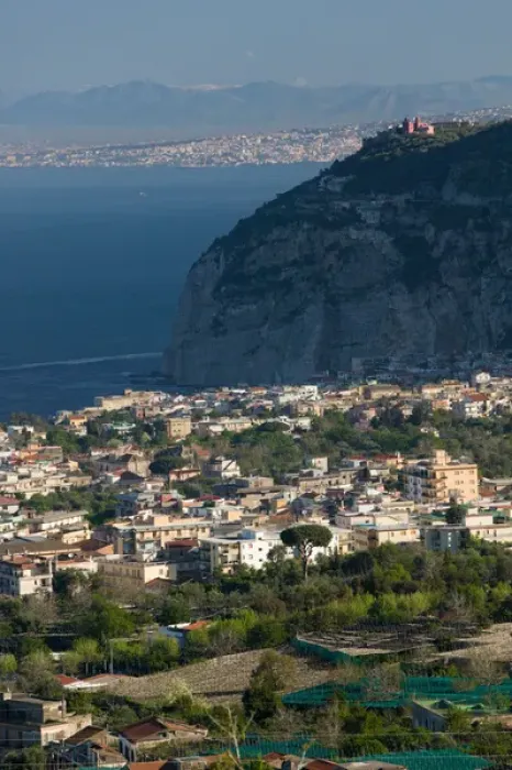 Framed Print : Europe, Italy, Campania, (Sorrento Penninsula), Vico Equense: Town View Aerial