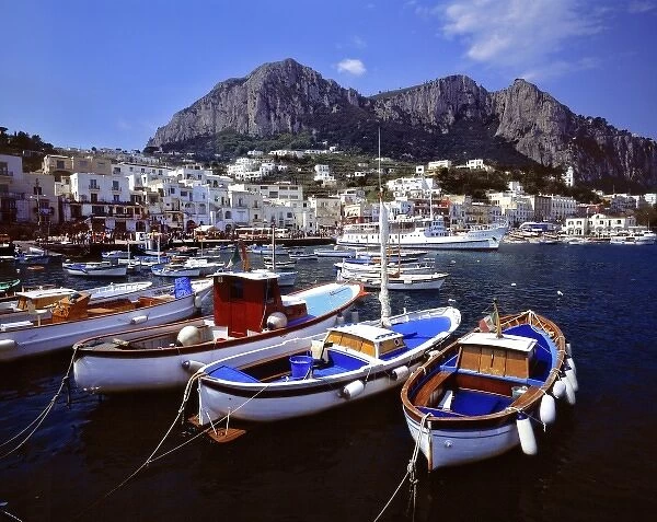 Europe, Italy, Capri. Boats line the harbor at Marina Grande on the Isle of Capri near Naples