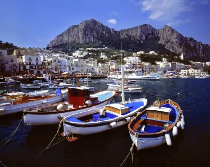 Framed Print : Europe, Italy, Capri. Boats line the harbor at Marina Grande on the Isle of Capri near Naples