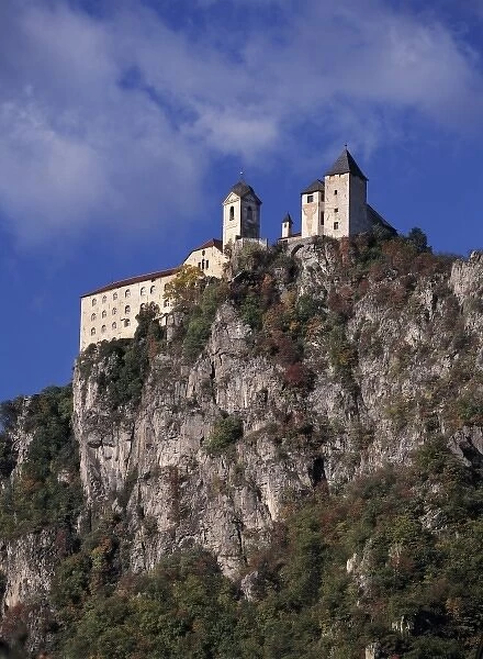 Europe, Italy, Chiusa. A summer view of a hill-top monastery, in Chiusa or Klausen