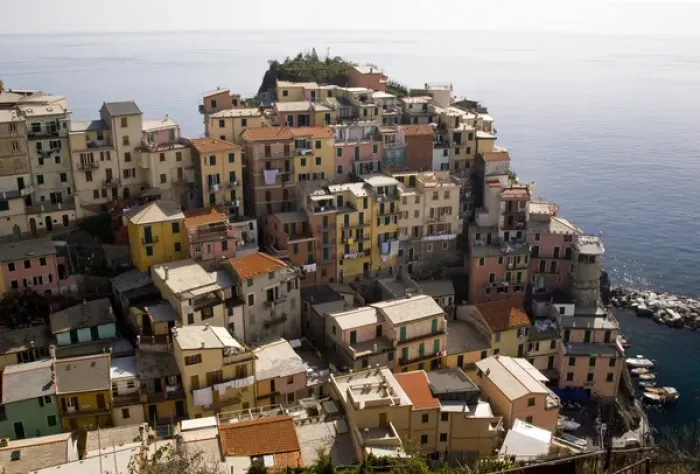 Framed Print : Europe, Italy, Cinque Terre, Manarola. Aerial view of the town. Credit as: Wendy