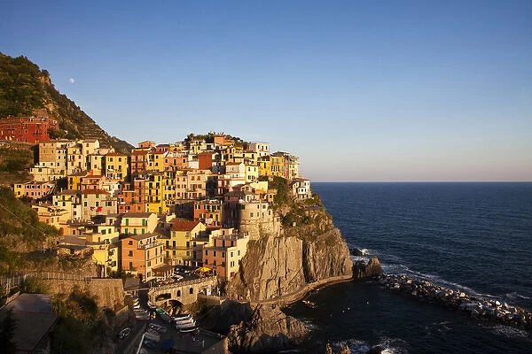 Europe; Italy; Cinque Terre; Manarola; Evening Light on the City
