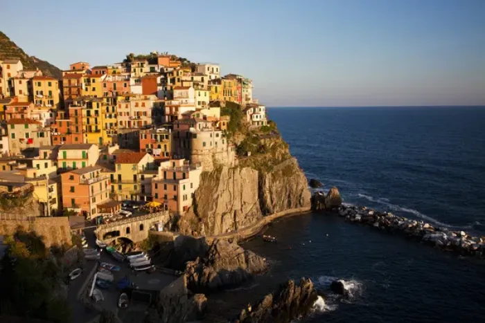 Framed Print : Europe; Italy; Cinque Terre; Manarola; Evening Light on the City Framed Print : Europe; Italy; Cinque Terre; Manarola; Evening Light on the City