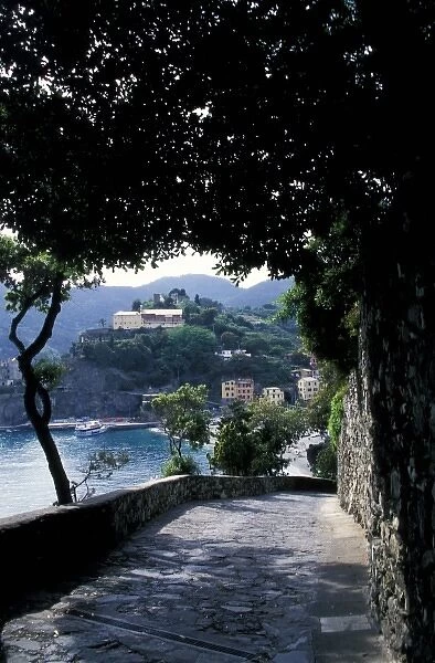 Europe, Italy, Cinque Terre, Vernazza, Monterosso. Shaded stone path