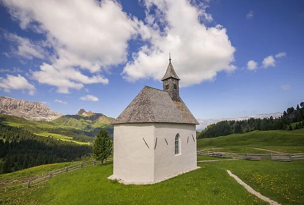 Europe, Italy, Dolomites, Seiser Alm. Mountain chapel