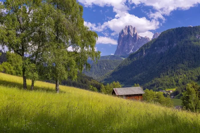 Framed Print : Europe, Italy, Dolomites, Val Gardena. Mountain and valley landscape Framed Print : Europe, Italy, Dolomites, Val Gardena. Mountain and valley landscape
