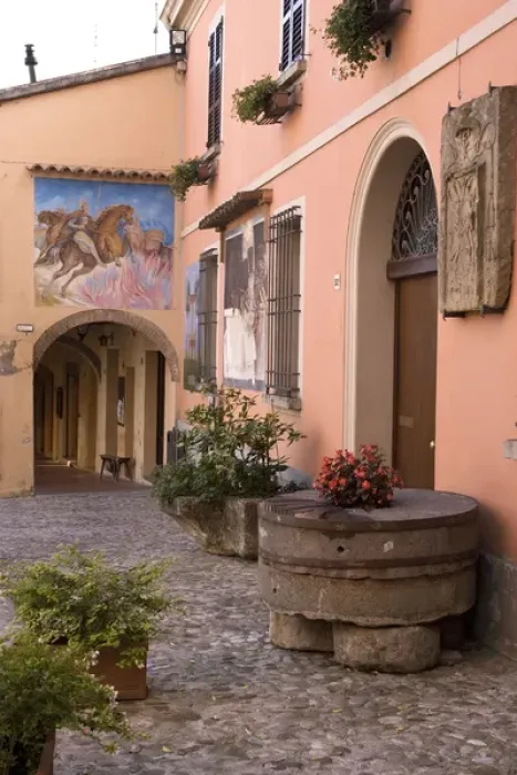 Framed Print : Europe, Italy, Dozza. Mural decorations on one of three main streets in the town Framed Print : Europe, Italy, Dozza. Mural decorations on one of three main streets in the town