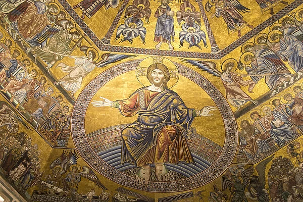 Europe, Italy, Florence. Baptistery ceiling Byzantine mosaic art