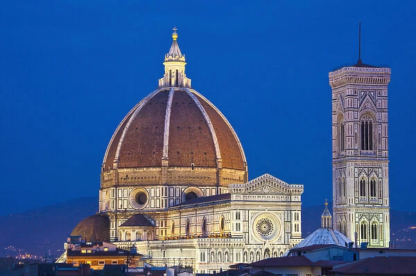 Europe, Italy, Florence. Dome of Santa Maria del Fiore Cathedral at night