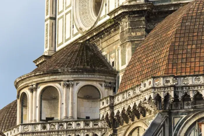 Framed Print : Europe, Italy, Florence. Detail of ornate Duomo architecture and design. Morning light
