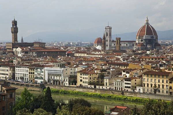 Europe, Italy, Florence. Overview of the city and the River Arno as seen from Michelangelo Plaza