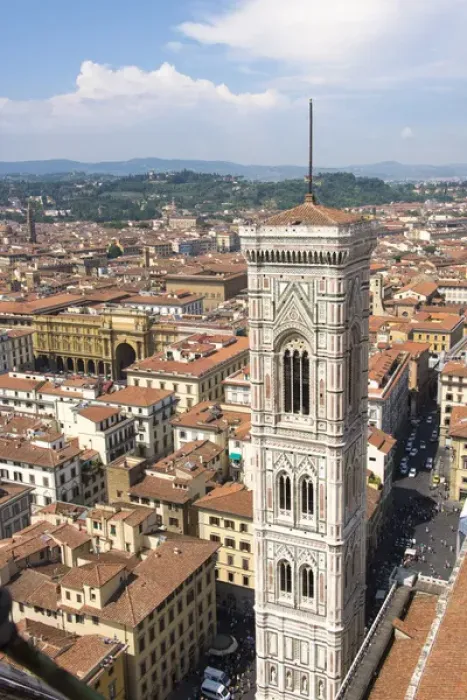 Framed Print : Europe, Italy, Florence. View from Duomo cupola. Giottos Tower, street scenes