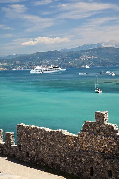 Europe; Italy; La Spezia; Portovenere; Portovenerre Harbor with Cruise Ship at Anchor
