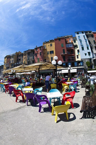 Europe; Italy; La Spezia; Portovenere; Outdoor Cafe along the Waterfront