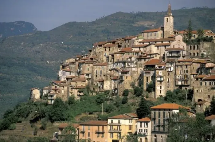 Framed Print : Europe, Italy, Liguria, Apricale. Riviera Di Ponente; morning hill town view Framed Print : Europe, Italy, Liguria, Apricale. Riviera Di Ponente; morning hill town view